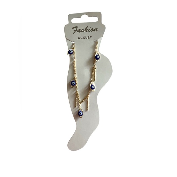 Gold and Blue Evil Eye Anklet - Picture 1 of 6